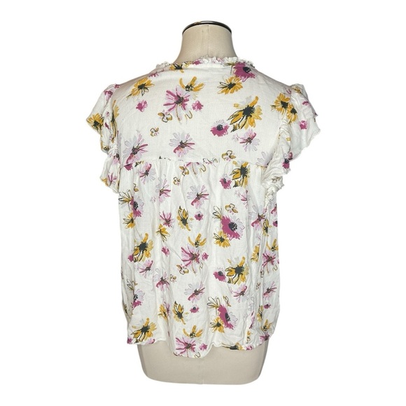 Lucky Brand Floral Peplum Blouse Flutter Sleeve V Neck Size L - Picture 2 of 5